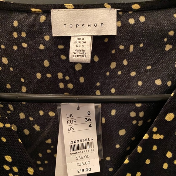 Topshop Millie Twill Tea Top Black Multi Size 4 US - Picture 6 of 7